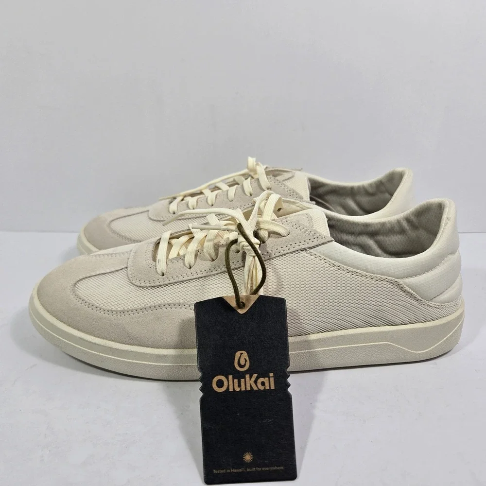 OluKai Punini Men 11 White Sand Mesh Suede Sneakers 10514-WSWS